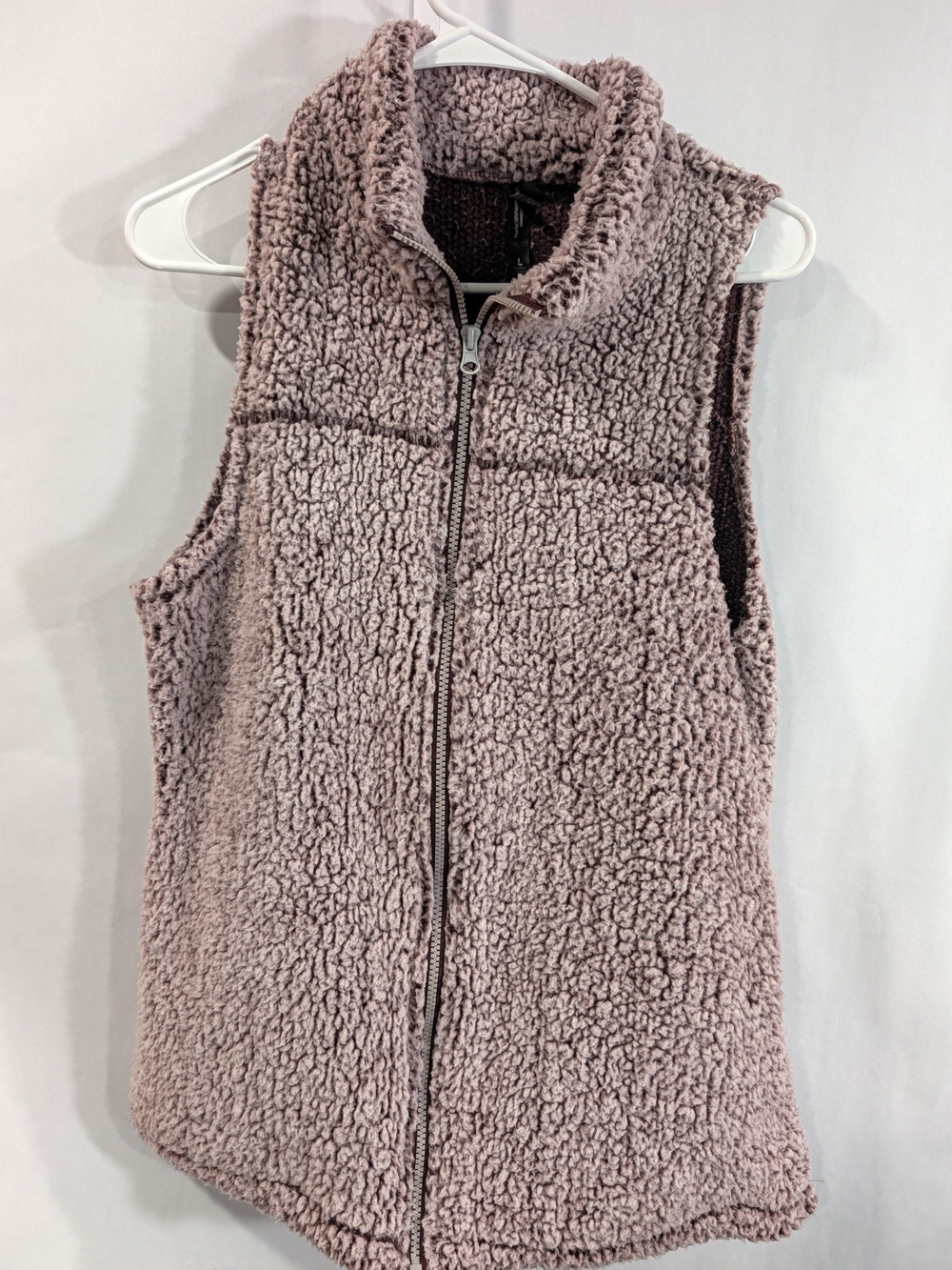 Cozy Sleeveless Teddy Zip Vest - Mauve